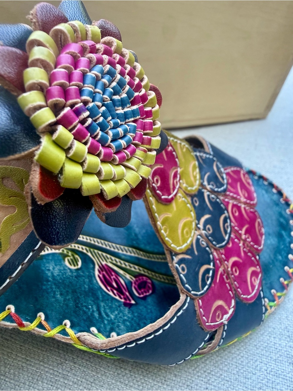 Elite by Corkys Jamaica Navajo Leather Floral Wedge Sandals Sz 9 EUC - Picture 2 of 10